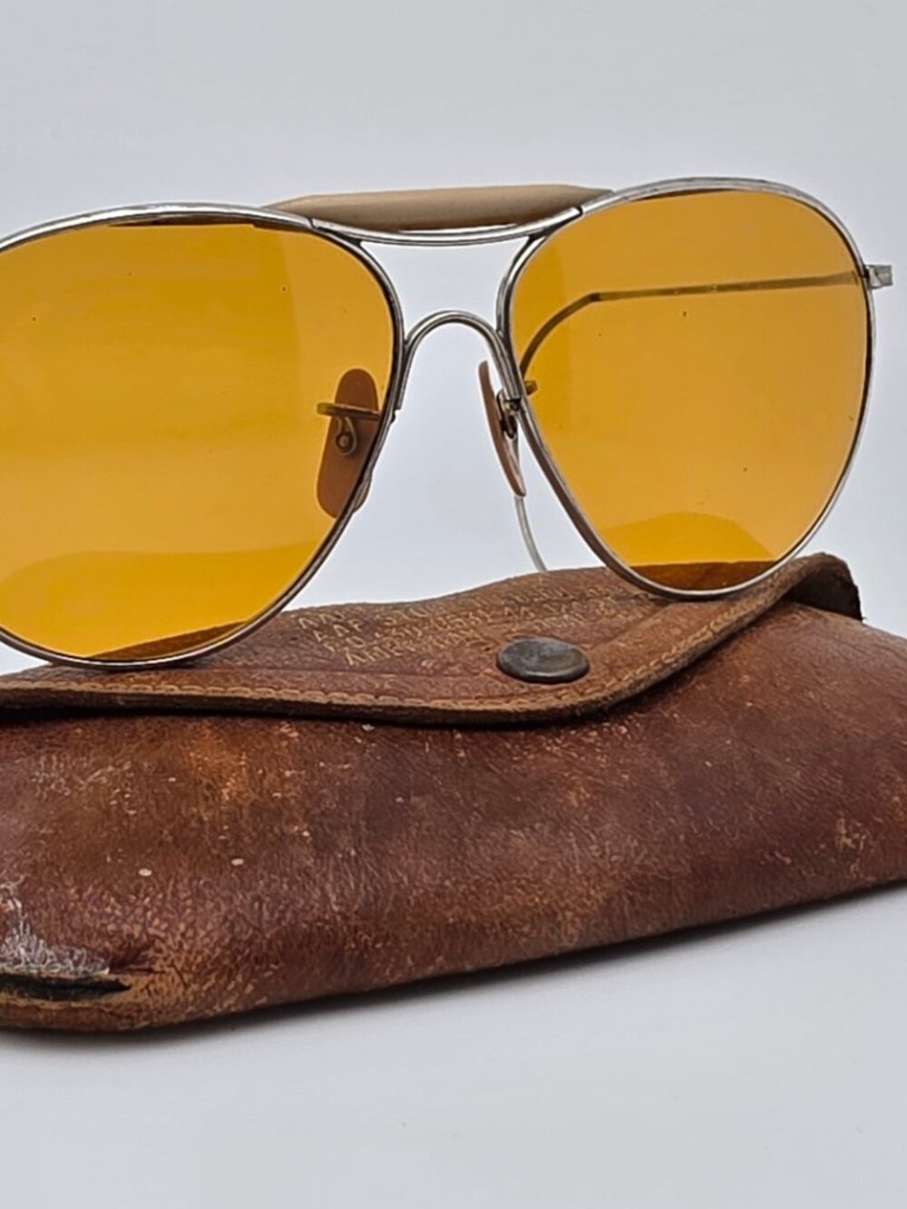 American Optical Type G-1 AAF Nickel Frame Noviole Amber WWII Aviator Sunglasses - Picture 10 of 16